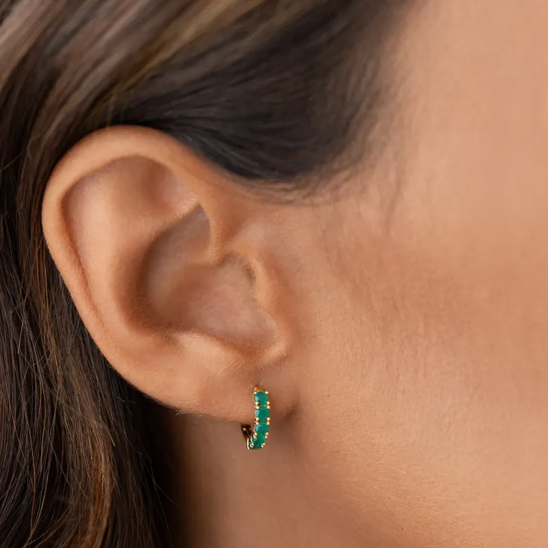 May Birthstone Huggie Earrings - Green Chalcedony sold by Linjer