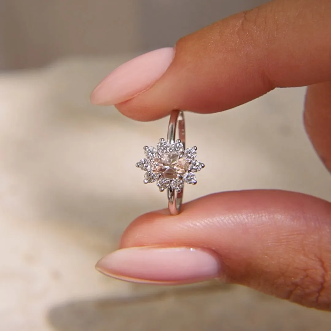 Sunburst Morganite Halo Ring White Gold - Evelina sold by Linjer product image thumbnail 5