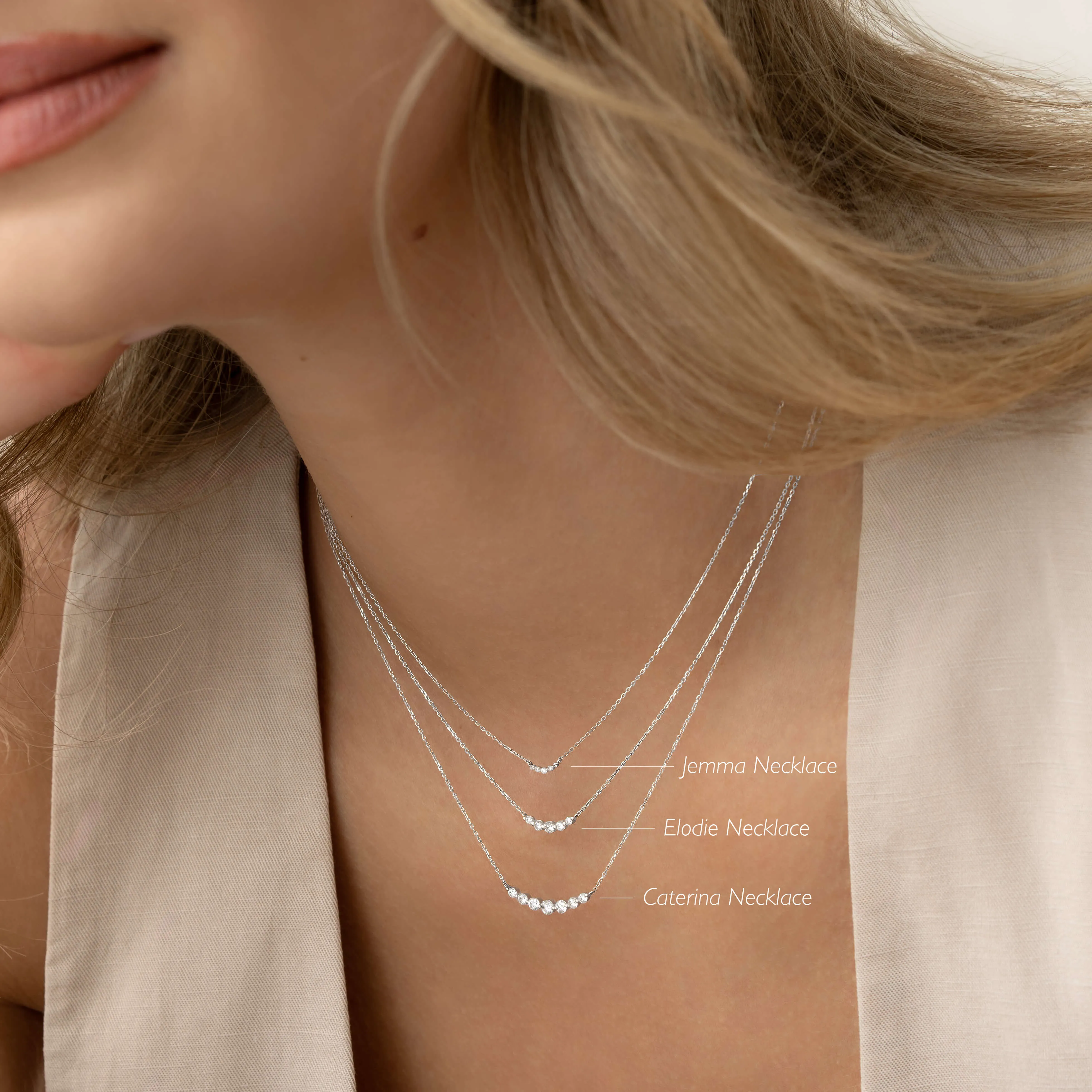 Diamond Curved Bar Necklace White Gold - Elodie sold by Linjer product image thumbnail 4