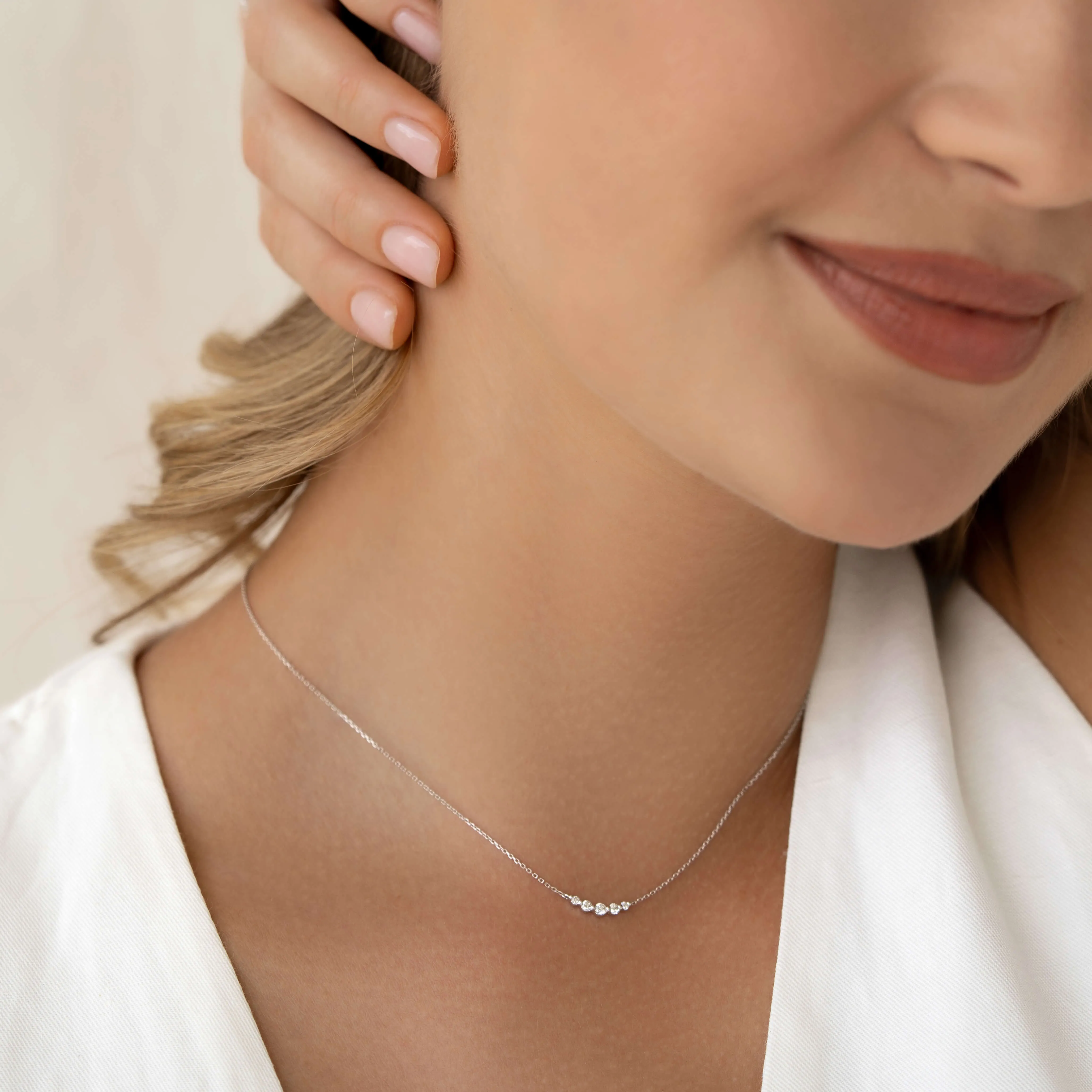 Diamond Curved Bar Necklace White Gold - Elodie sold by Linjer product image thumbnail 3