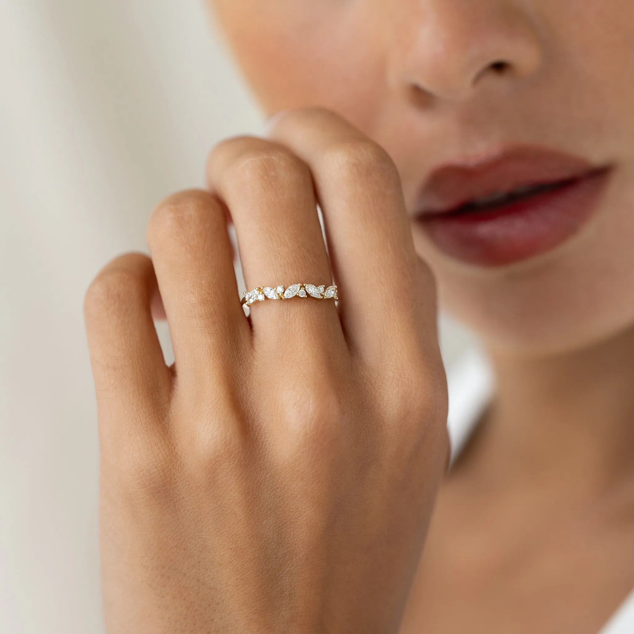 Marquise and Round Diamond Ring 14k Gold - Celia sold by Linjer product image thumbnail 3