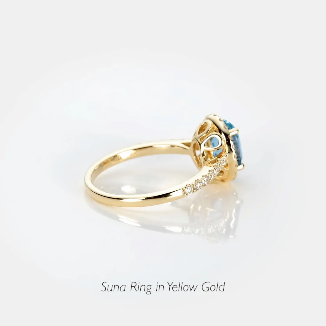Oval Swiss Blue Topaz Halo Ring 14k Gold - Suna sold by Linjer product image thumbnail 4