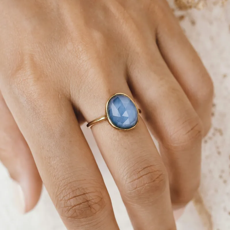 Blue Opal Statement Ring Doublet - Window to my Soul made by Linjer
