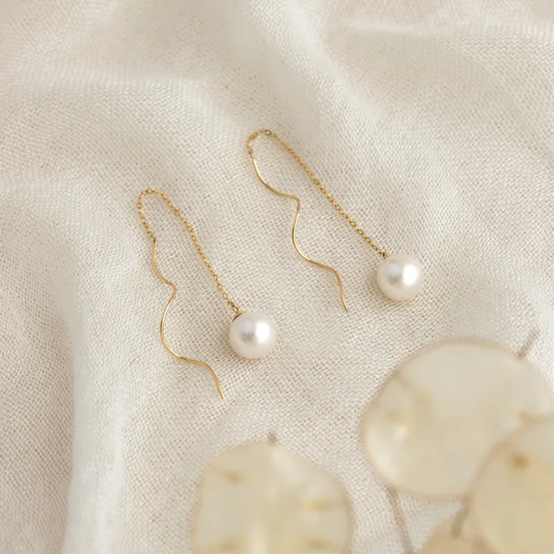 Pearl Threader Earrings 14k Gold - Anthea sold by Linjer