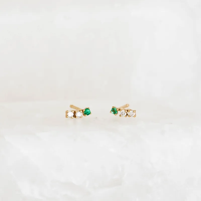Emerald Bar Stud Earrings 14k Gold - Nerea sold by Linjer