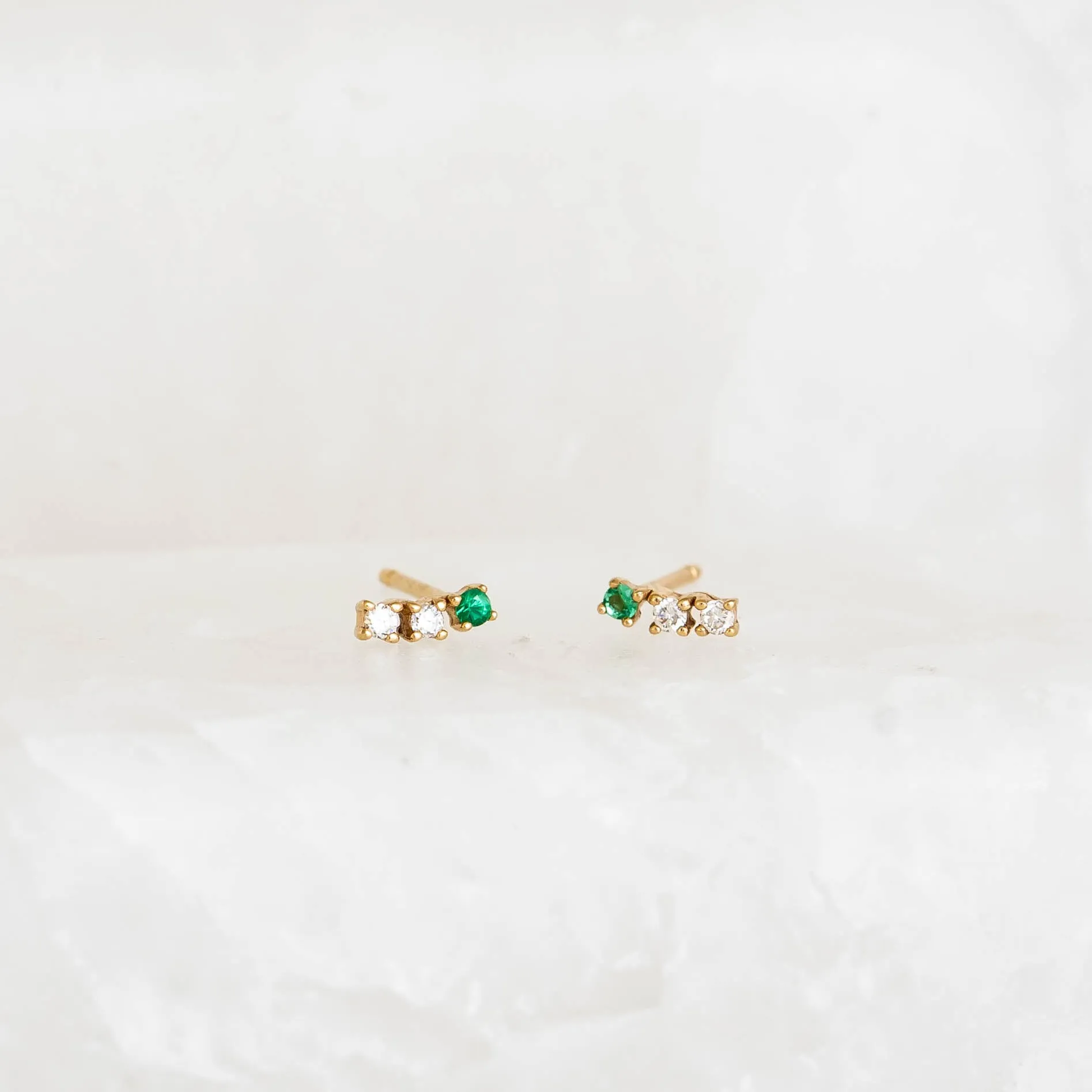 Emerald Bar Stud Earrings 14k Gold - Nerea sold by Linjer