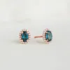 London Blue Topaz Halo Stud Earrings Rose Gold - Marzia sold by Linjer