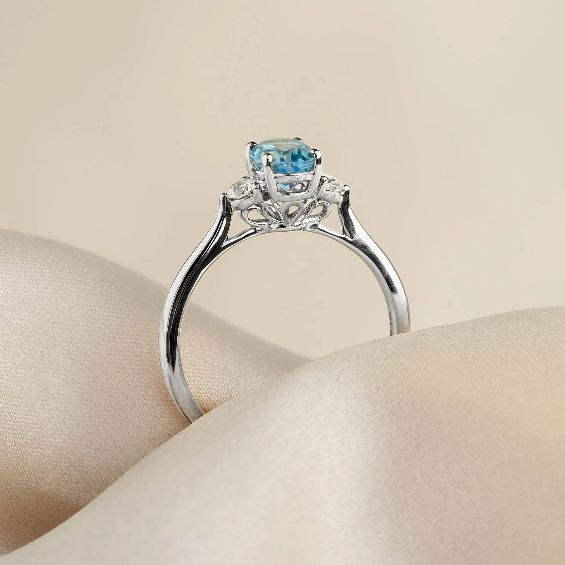 Swiss Blue Topaz and Diamond Ring White Gold - Kindra sold by Linjer product image thumbnail 3