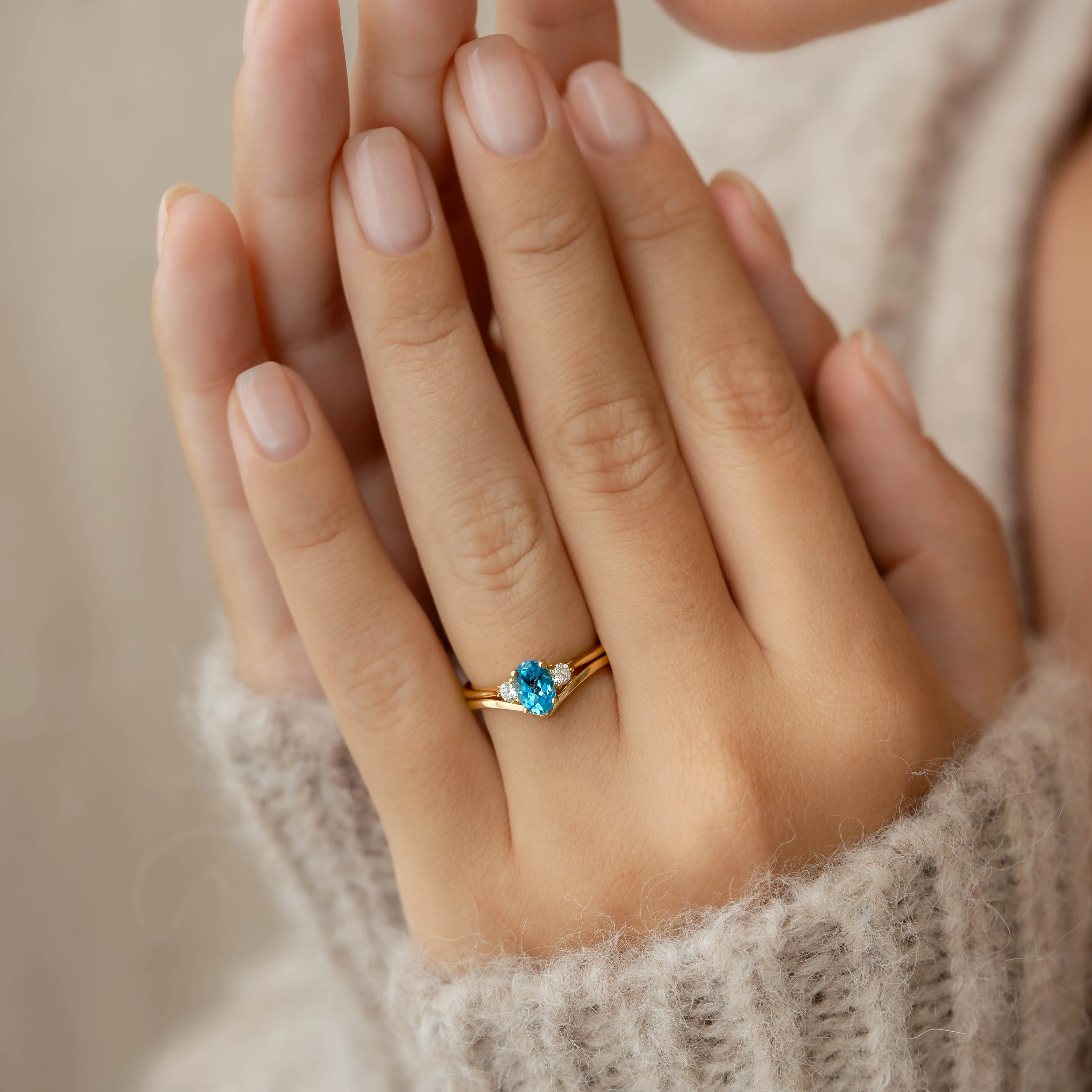 Swiss Blue Topaz and Diamond Ring White Gold - Kindra sold by Linjer product image thumbnail 4