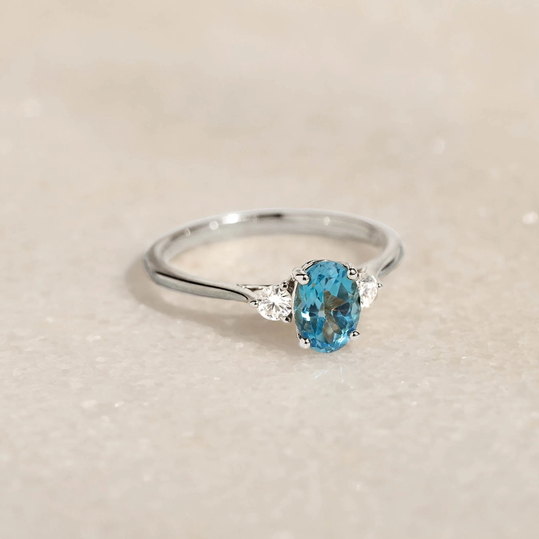 Swiss Blue Topaz and Diamond Ring White Gold - Kindra sold by Linjer