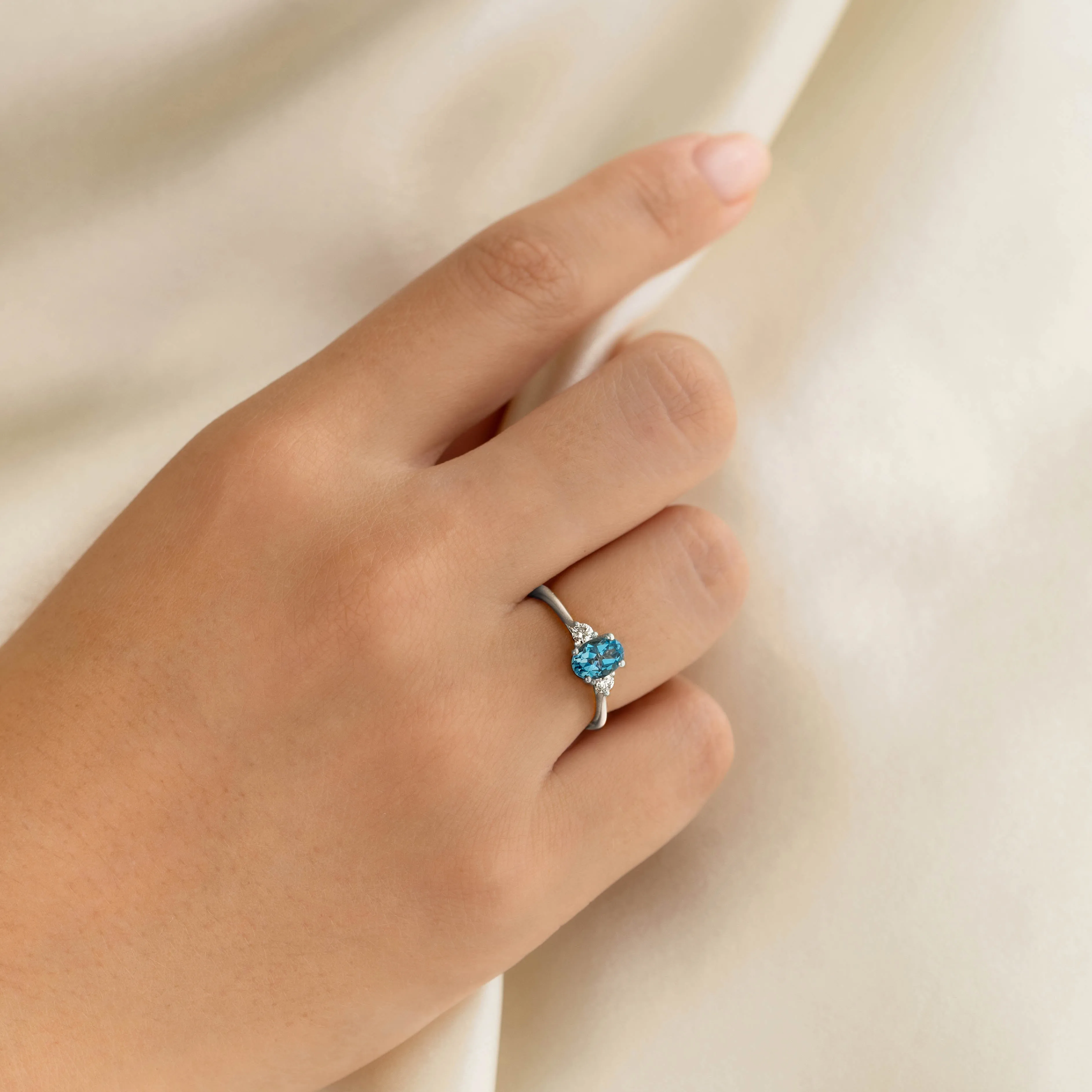 Swiss Blue Topaz and Diamond Ring White Gold - Kindra sold by Linjer product image thumbnail 2