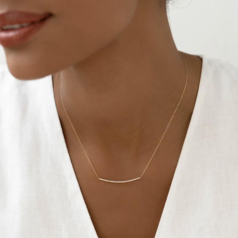 Diamond Curved Bar Necklace 14k Gold - Laia sold by Linjer