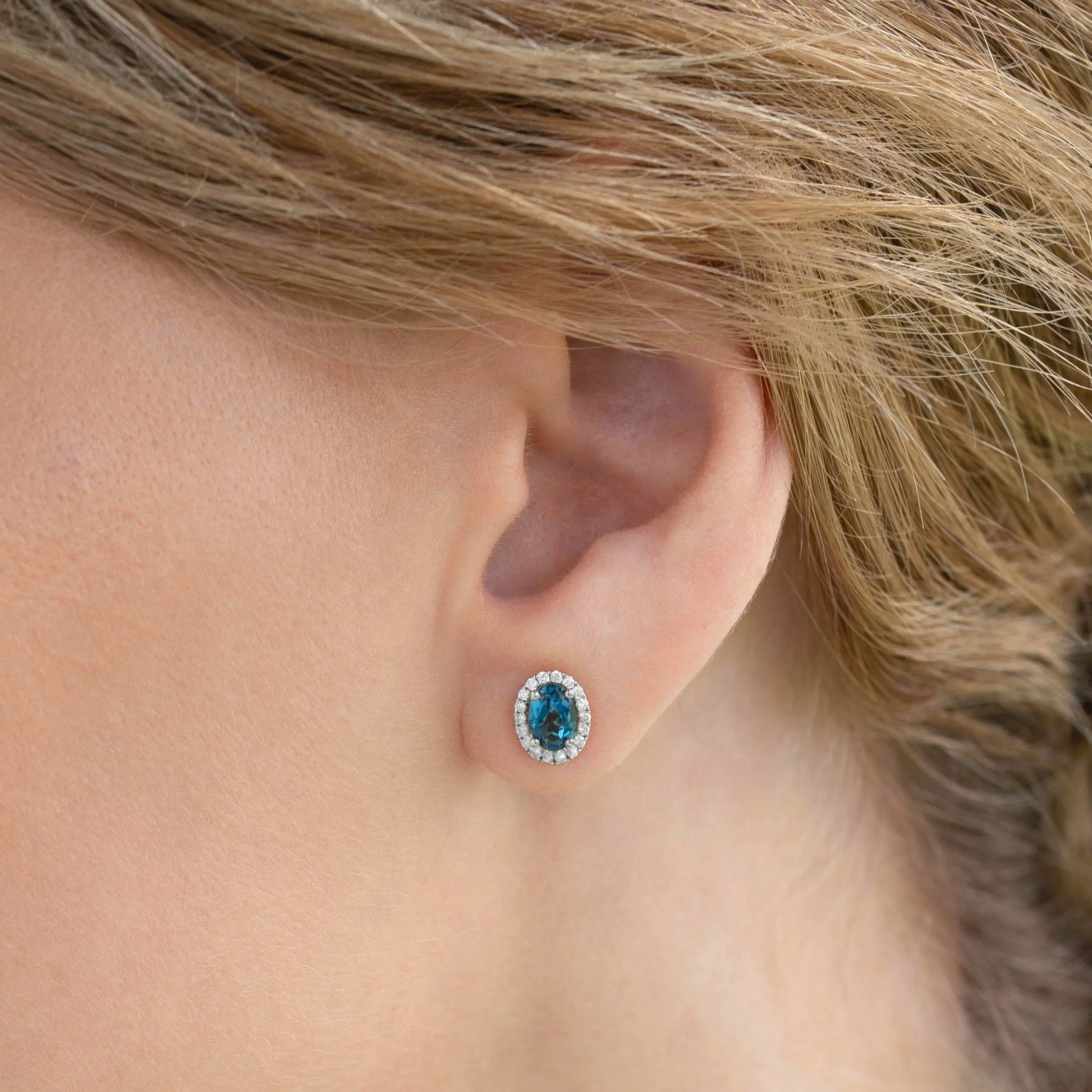 London Blue Topaz Halo Stud Earrings White Gold - Marzia sold by Linjer product image thumbnail 2