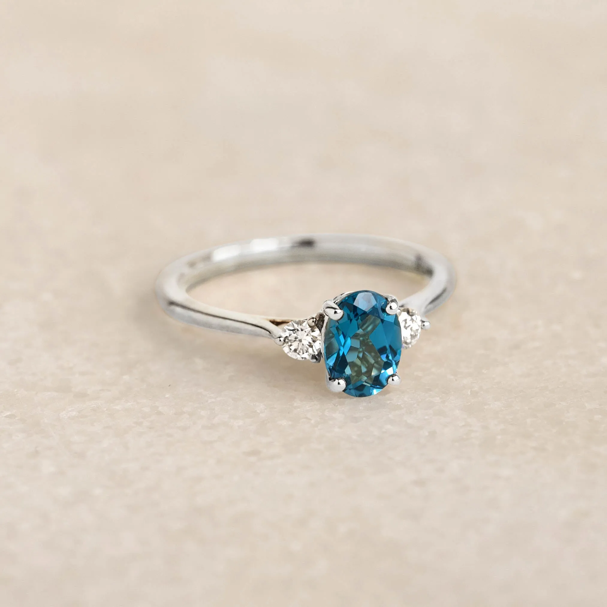 London Blue Topaz and Diamond Ring White Gold - Kindra sold by Linjer
