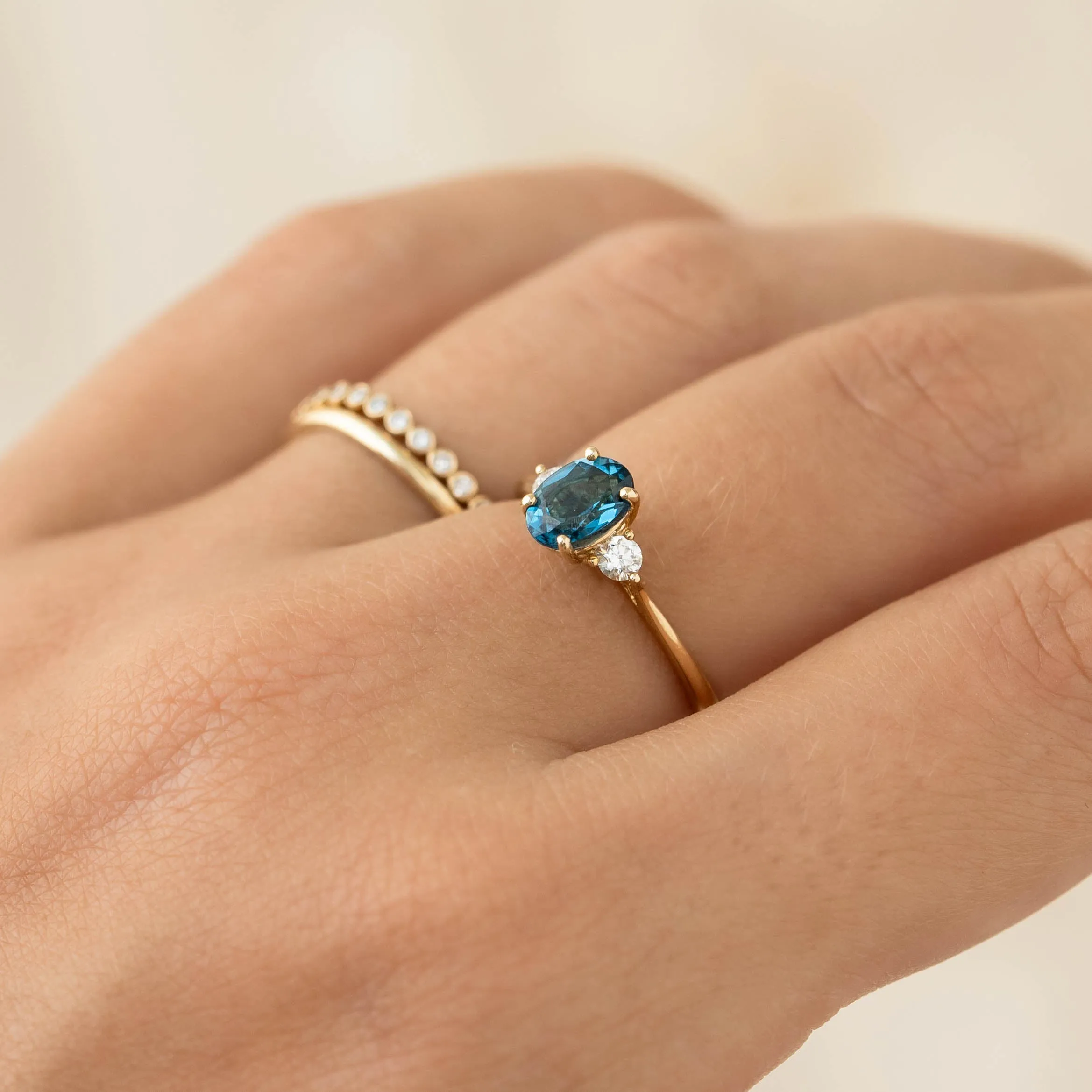 London Blue Topaz and Diamond Ring White Gold - Kindra sold by Linjer product image thumbnail 4