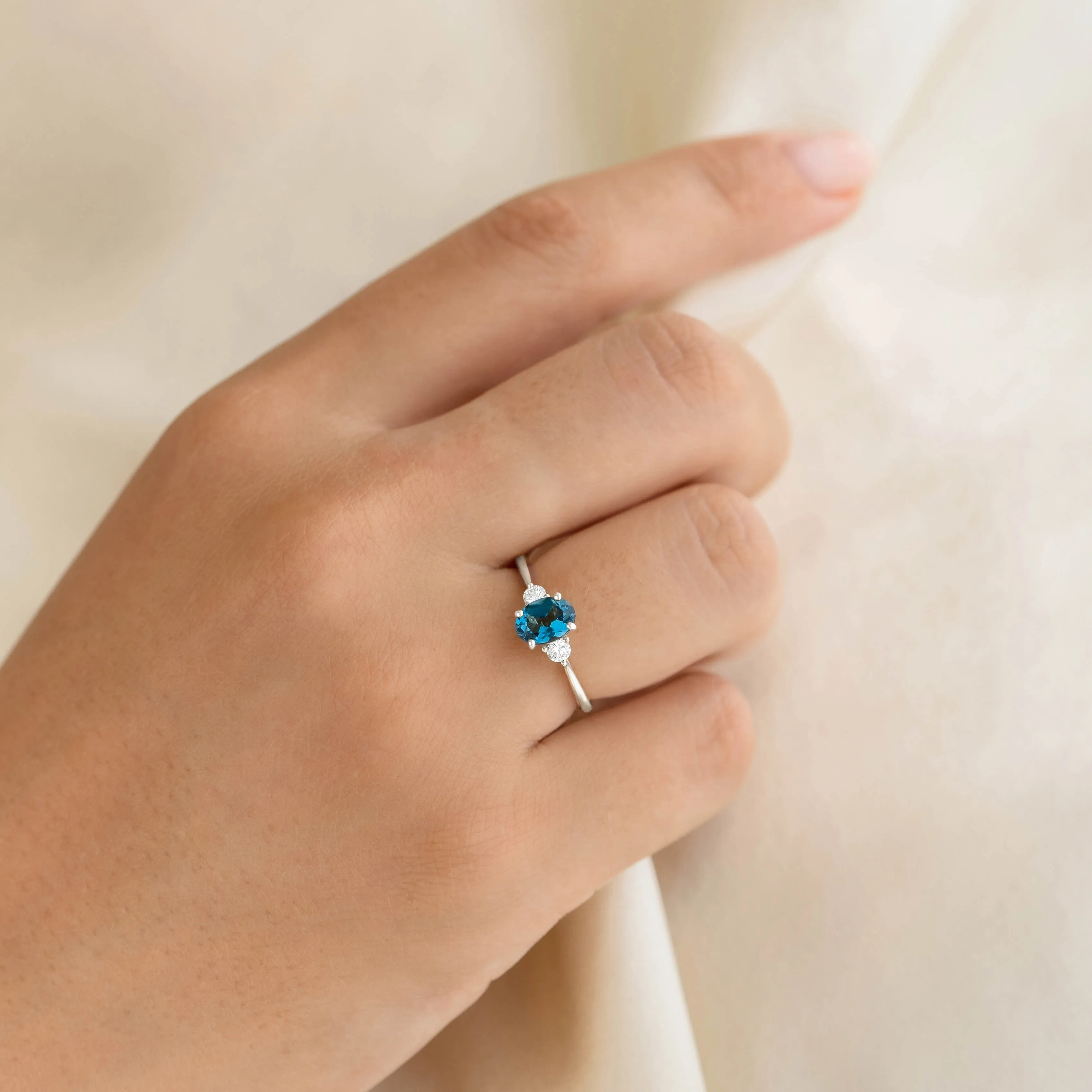 London Blue Topaz and Diamond Ring White Gold - Kindra sold by Linjer product image thumbnail 2