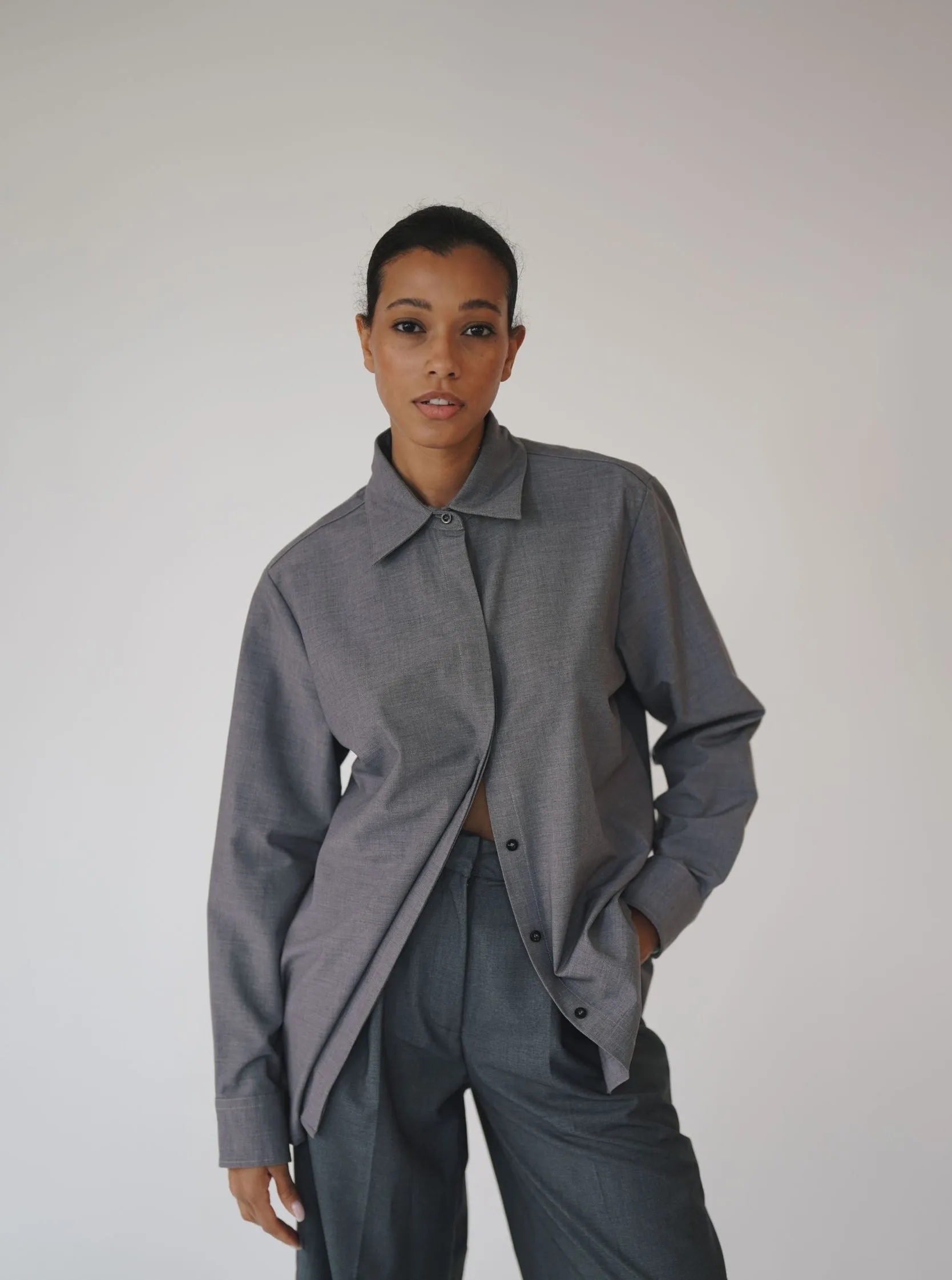 Pointed Collar Grey Shirt sold by VERAFIED