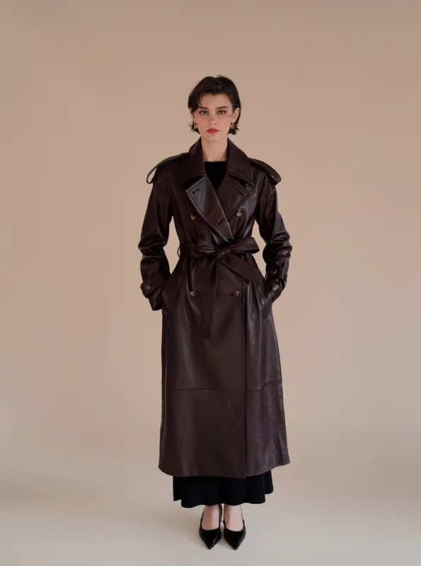 Bordeaux Lambskin Leather Trench Coat(Final Sale) sold by VERAFIED
