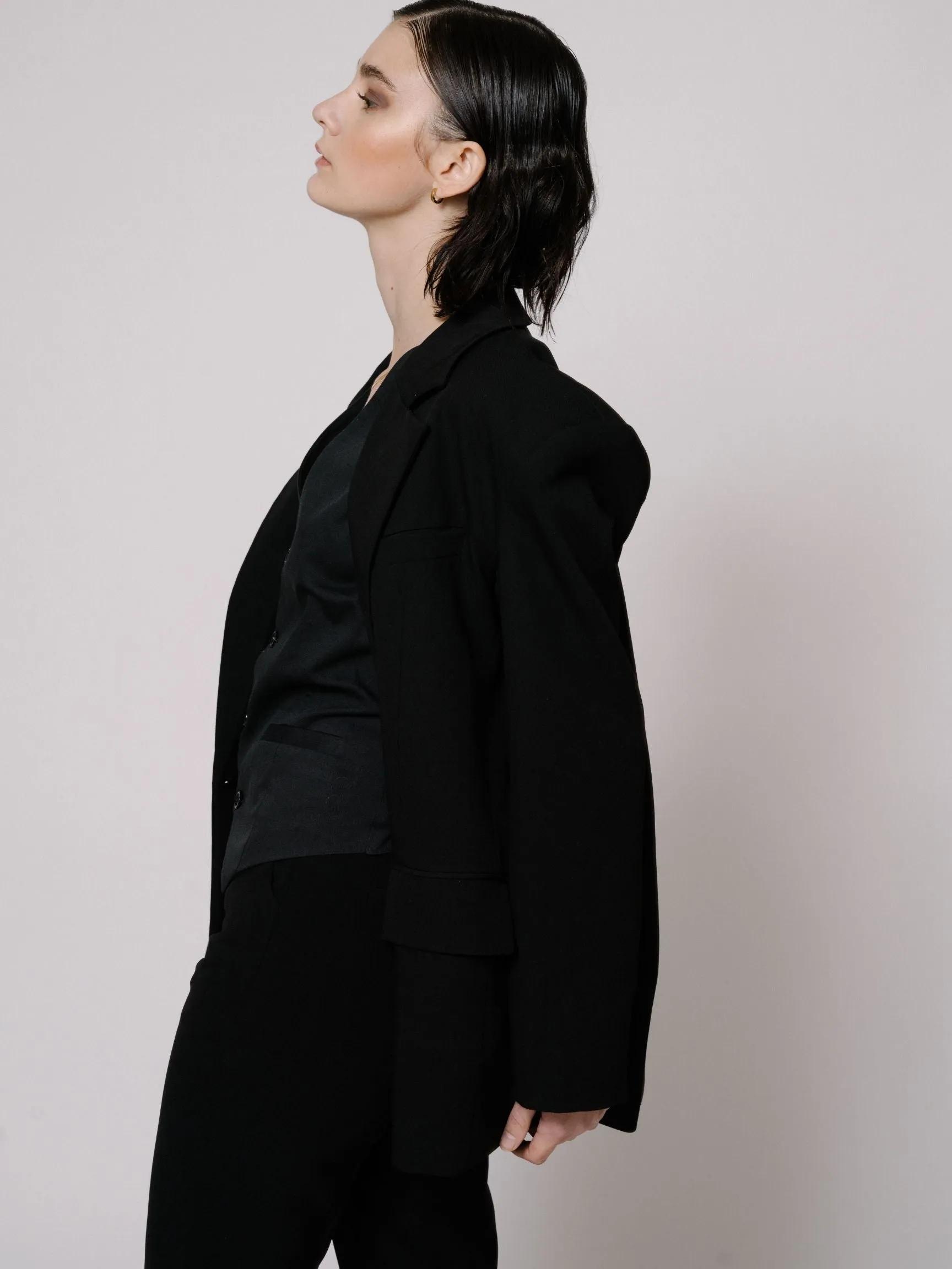 Black Wide-Shoulder Blazer sold by VERAFIED product image thumbnail 2