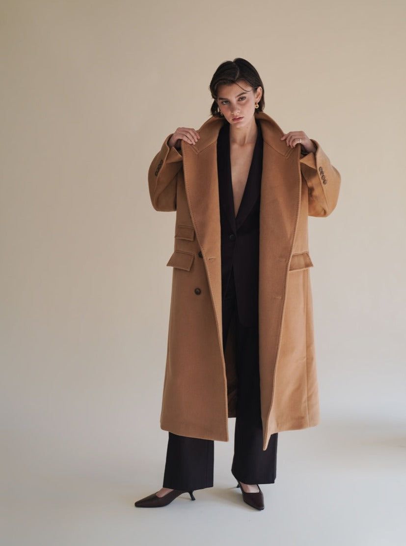 Camel Double Breasted Coat (Unisex) sold by VERAFIED product image thumbnail 5