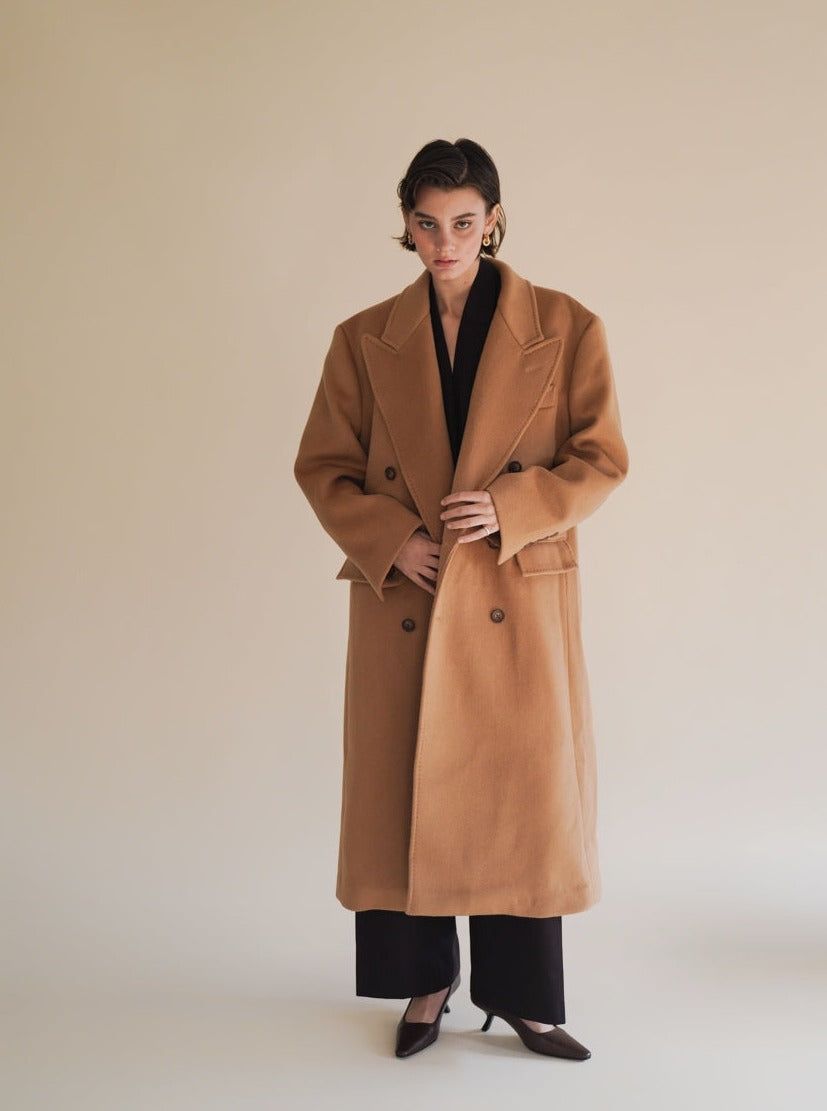 Camel Double Breasted Coat (Unisex) sold by VERAFIED product image thumbnail 2