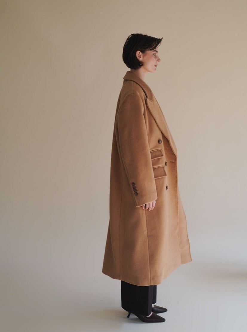 Camel Double Breasted Coat (Unisex) sold by VERAFIED product image thumbnail 3