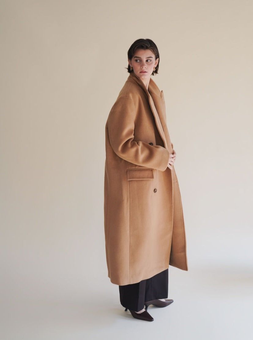 Camel Double Breasted Coat (Unisex) sold by VERAFIED product image thumbnail 4