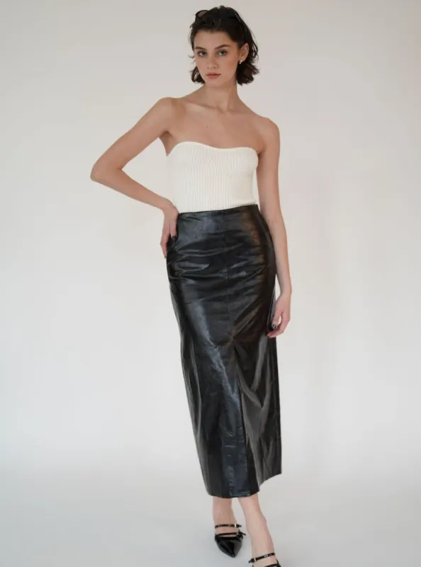 Faux Leather Midi Skirt sold by VERAFIED