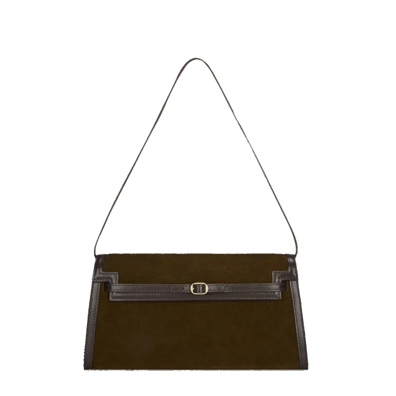 Truffle Suede Shoulder Bag sold by VERAFIED