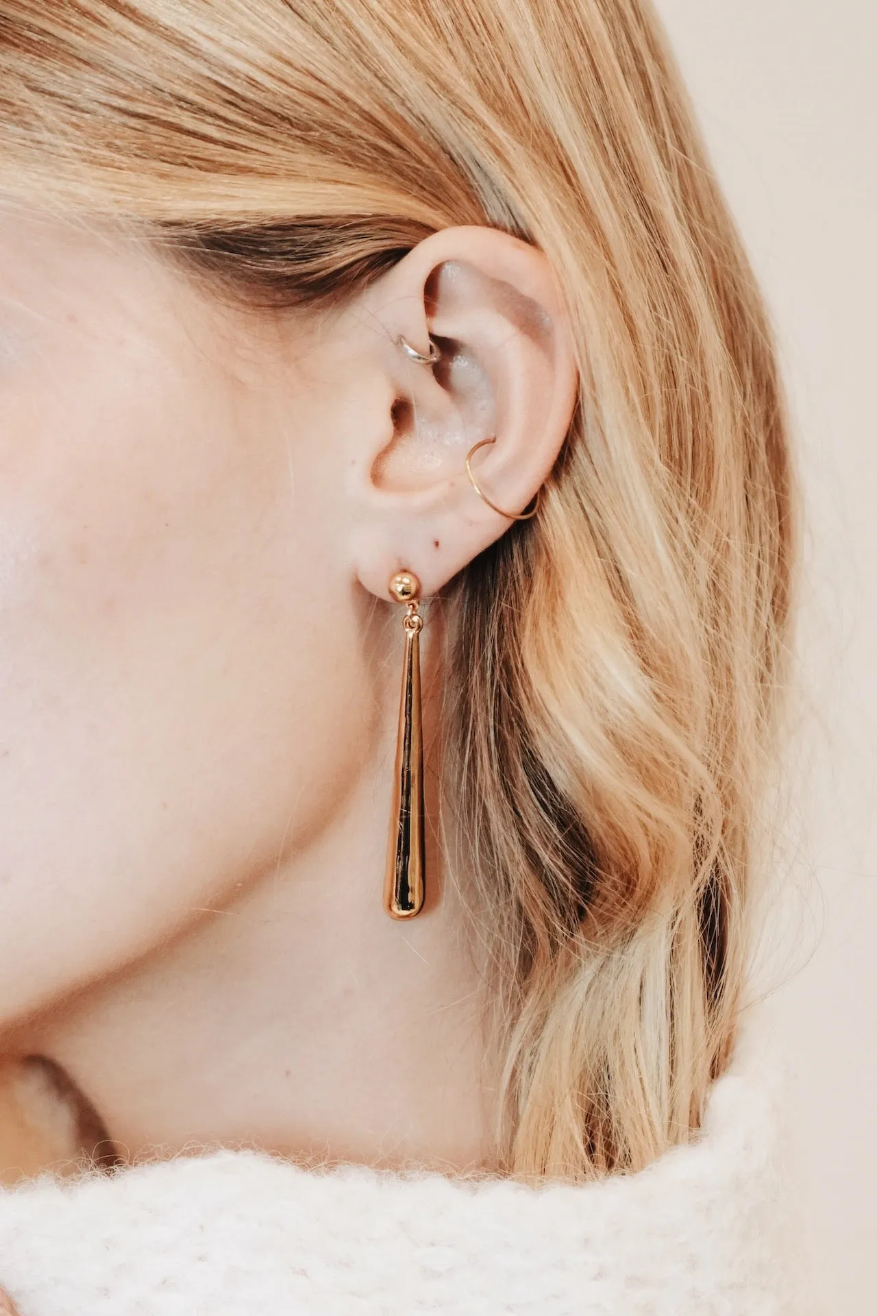 Gold Tapered Drop Earrings sold by VERAFIED product image thumbnail 2