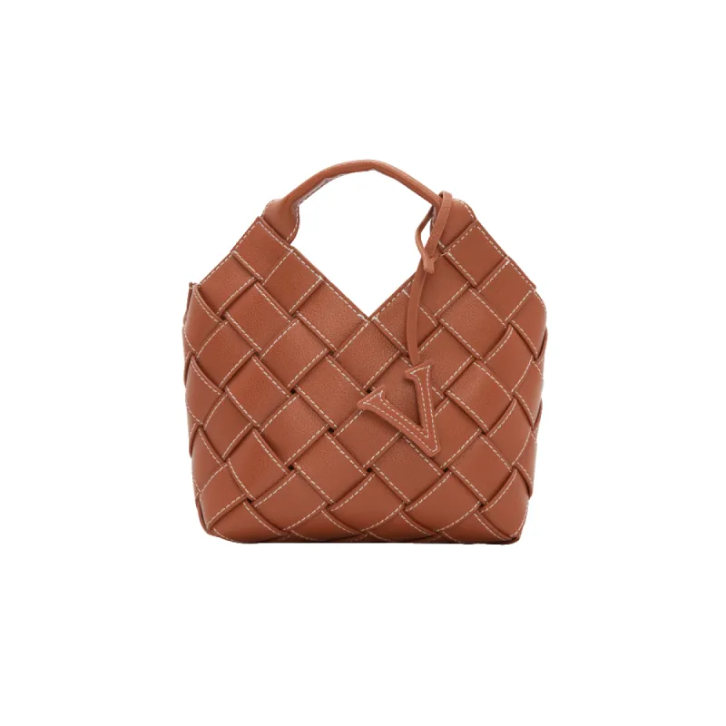Caramel Woven Basket Bag sold by VERAFIED