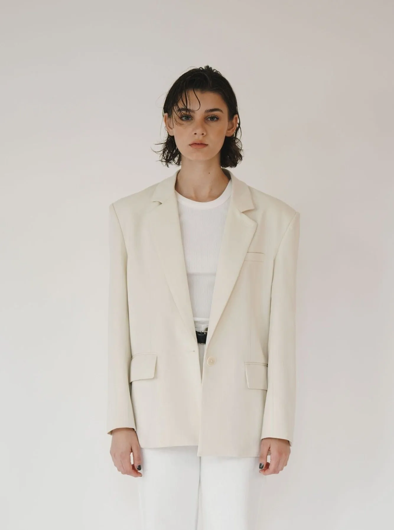 Off White Wide-Shoulder Blazer (Final Sale) sold by VERAFIED