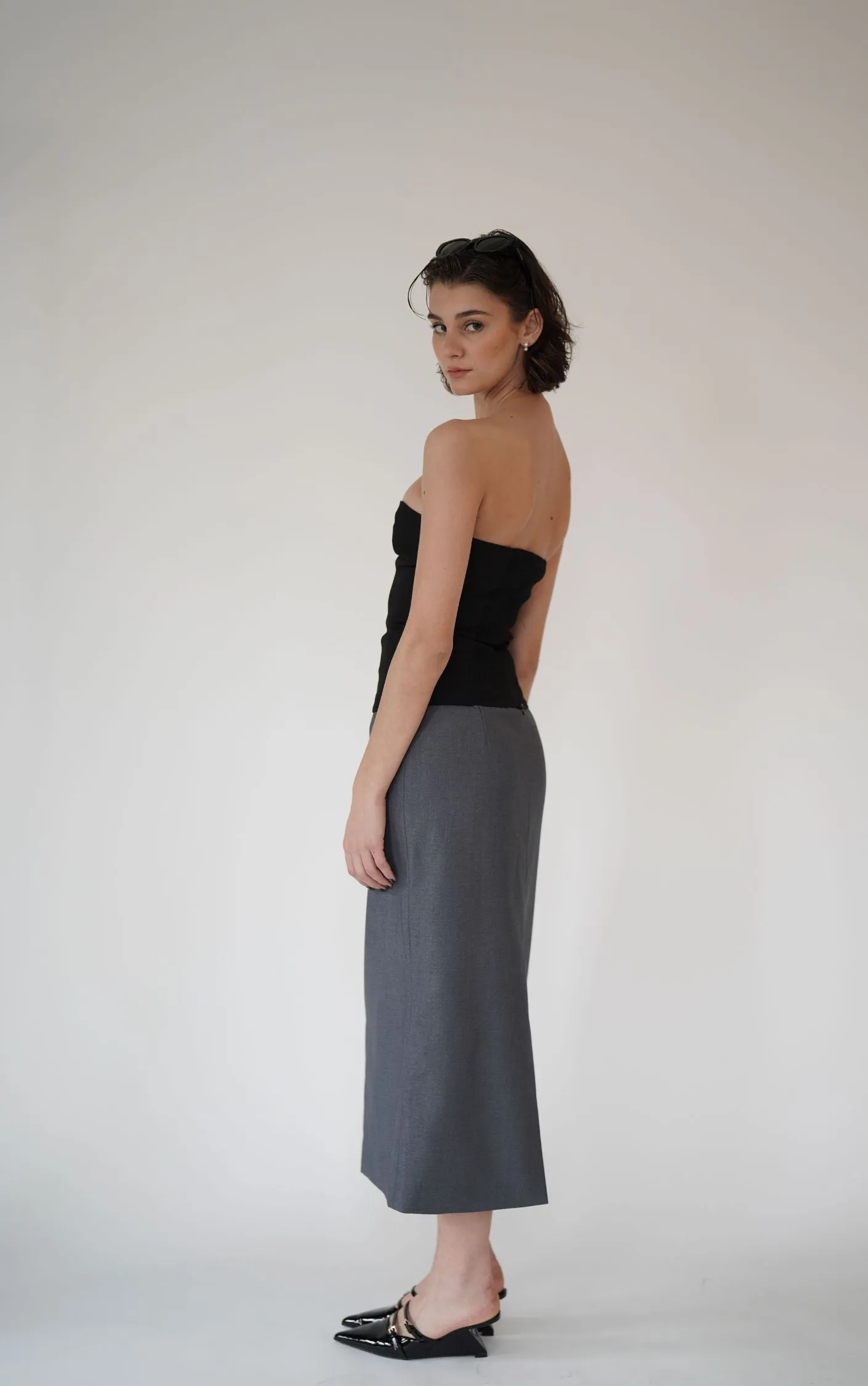 Midi Grey Pencil Skirt sold by VERAFIED product image thumbnail 4
