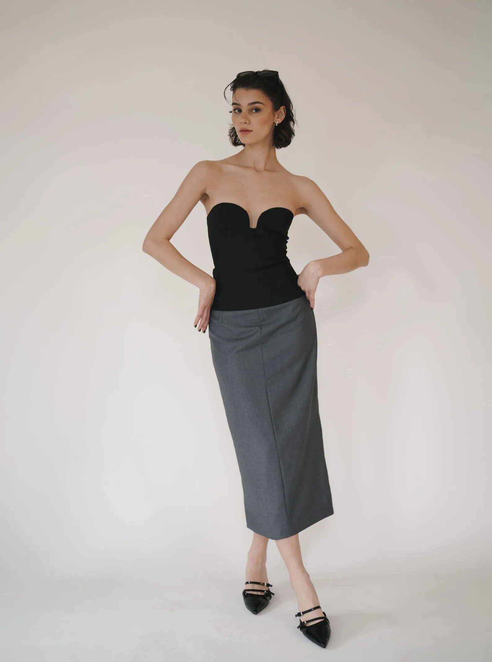 Midi Grey Pencil Skirt sold by VERAFIED