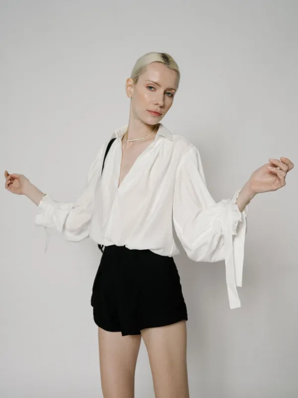 Savannah Frill Shirt in White sold by VERAFIED