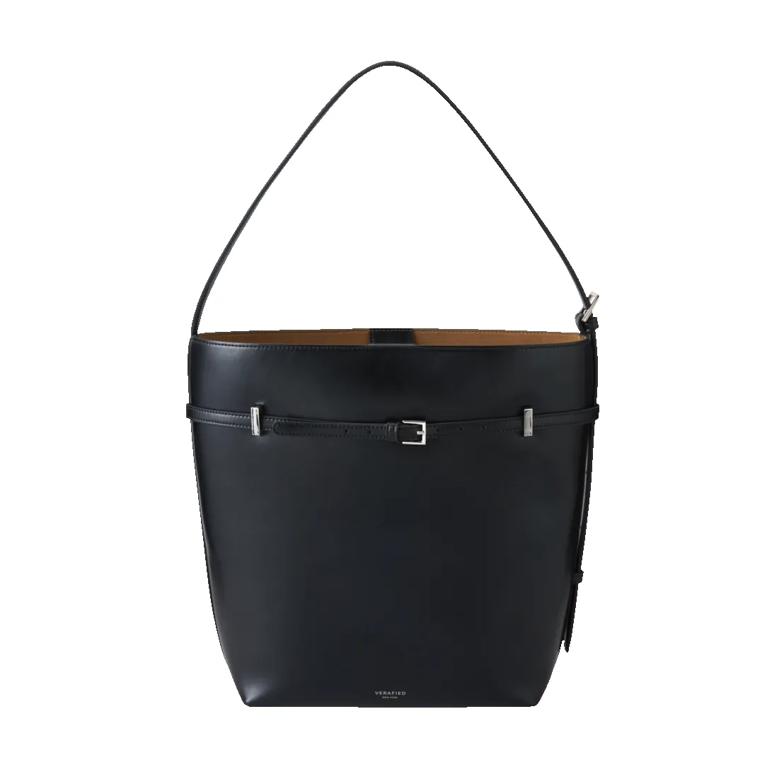 Black Belted Leather Tote Bag sold by VERAFIED