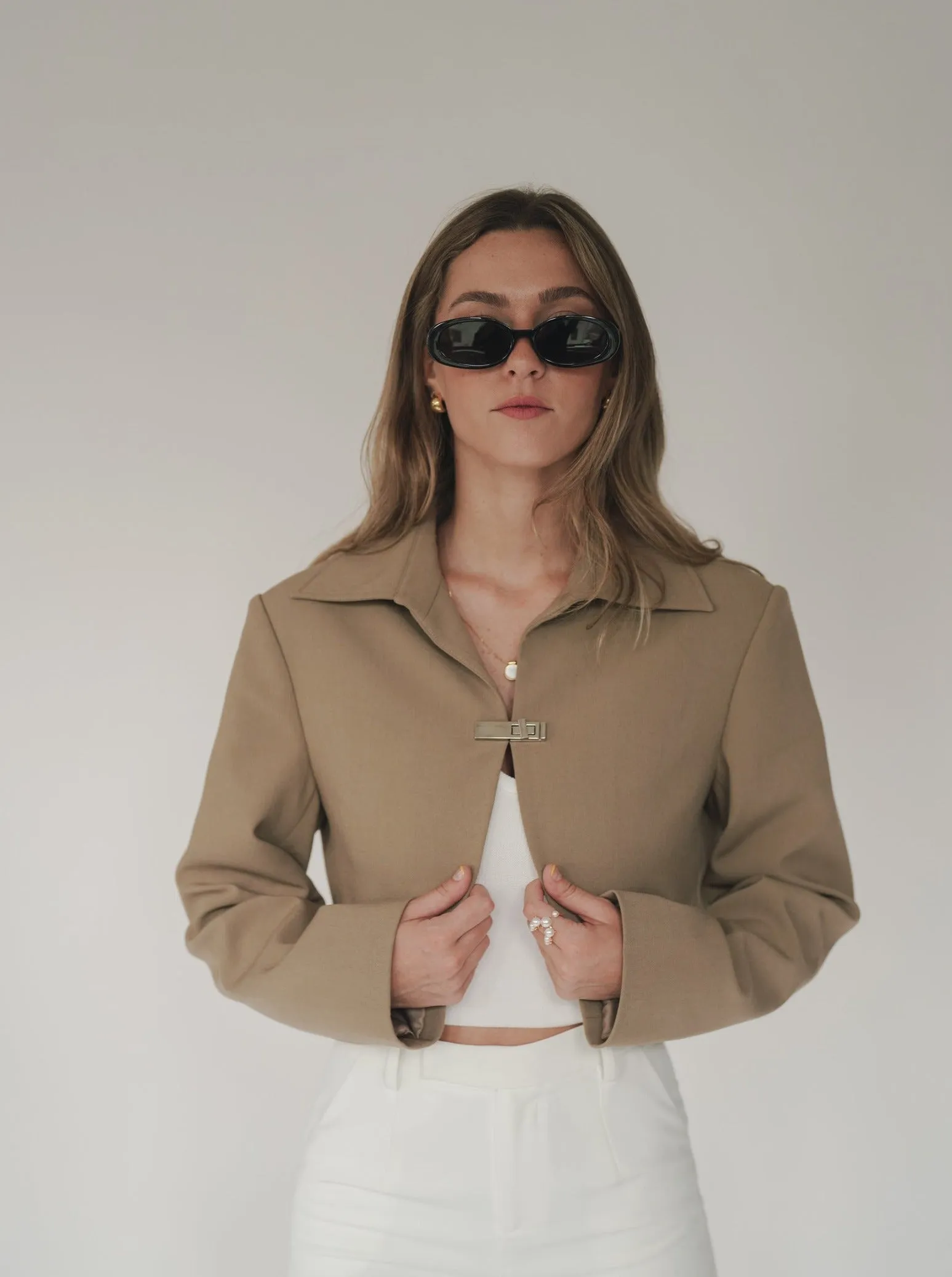 Khaki Crop Jacket sold by VERAFIED