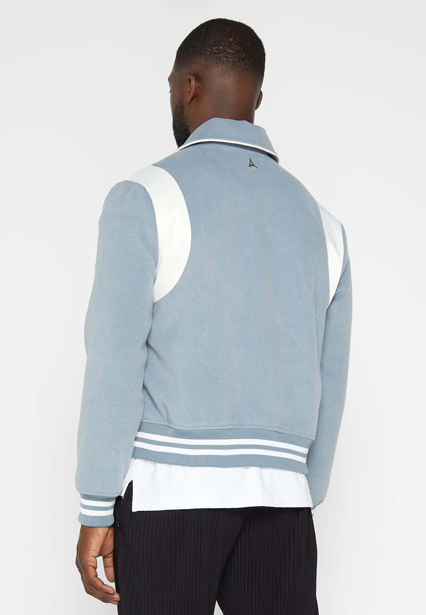 Satin Panel Wool Varsity Jacket - Blue sold by Maniere De Voir product image thumbnail 5