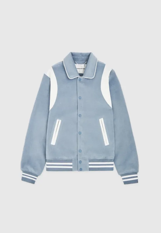 Satin Panel Wool Varsity Jacket - Blue sold by Maniere De Voir