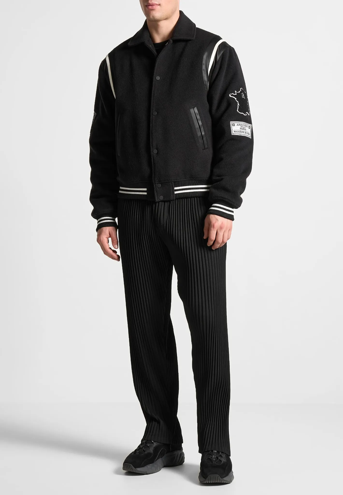 Satin Panel Eiffel Varsity Jacket - Black sold by Maniere De Voir product image thumbnail 2