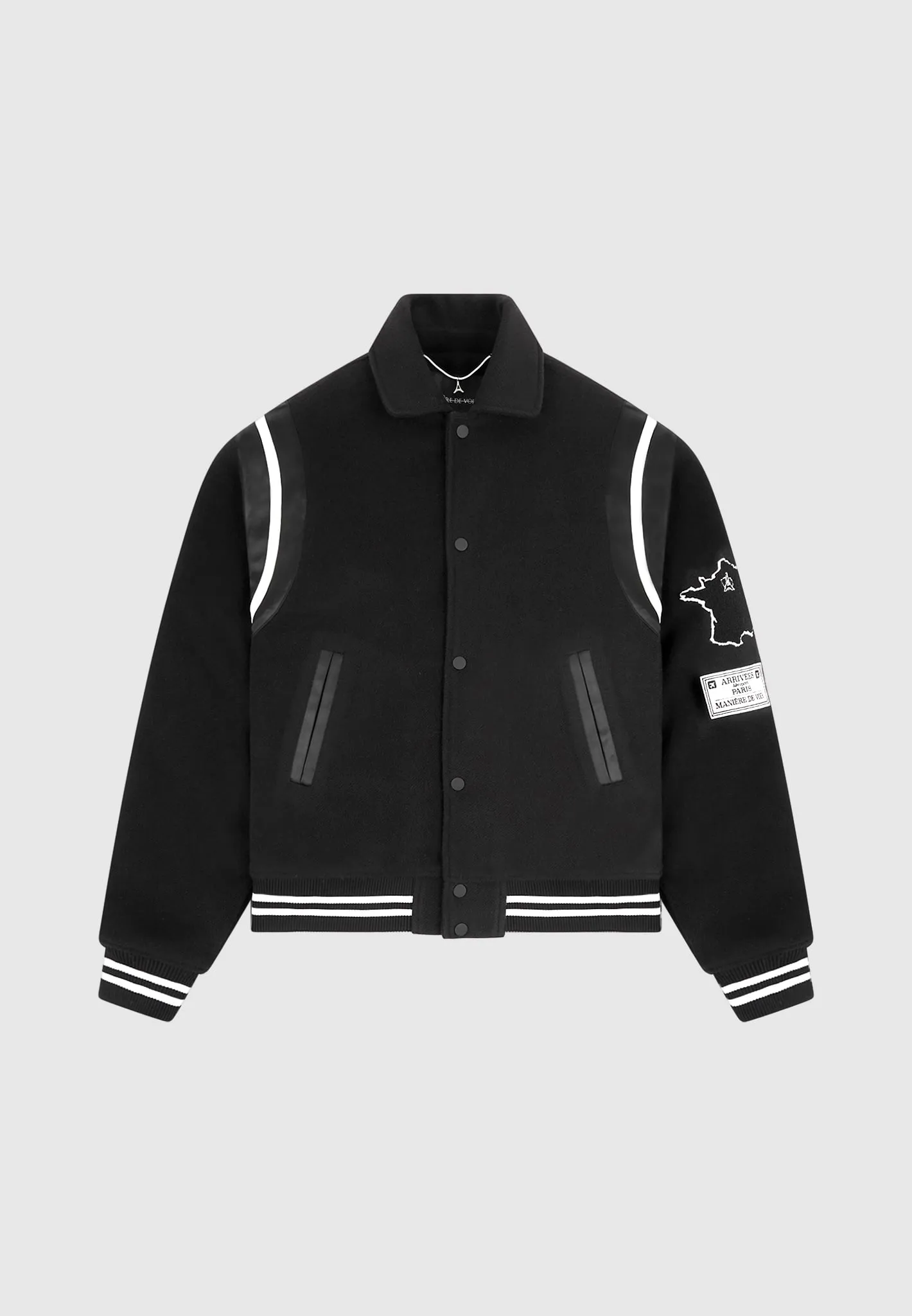 Satin Panel Eiffel Varsity Jacket - Black sold by Maniere De Voir product image thumbnail 3