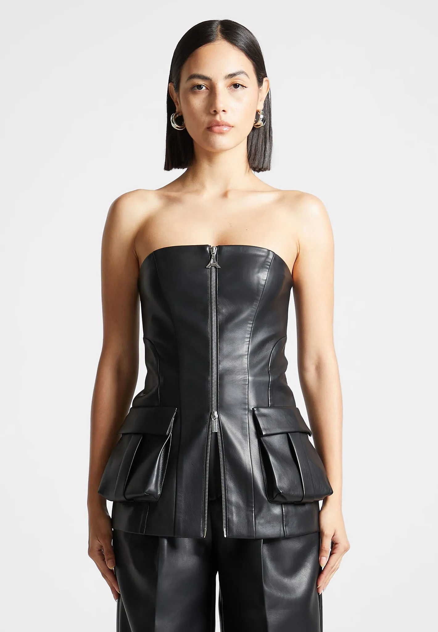 Leather Longline Bandeau Top - Black sold by Maniere De Voir product image thumbnail 3