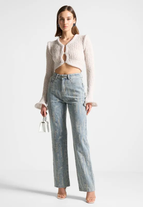 Flared Sleeve Textured Knit Cardigan - Stone sold by Maniere De Voir