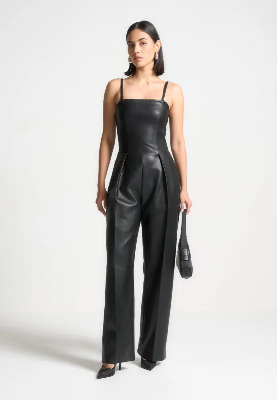 Leather Tailored Jumpsuit - Black sold by Maniere De Voir
