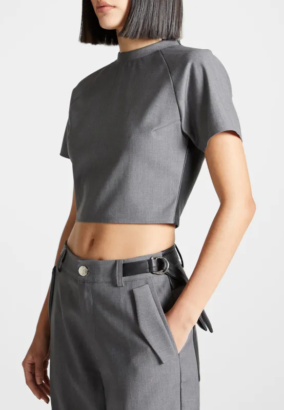 Tailored Mock Neck Top - Grey/Black sold by Maniere De Voir