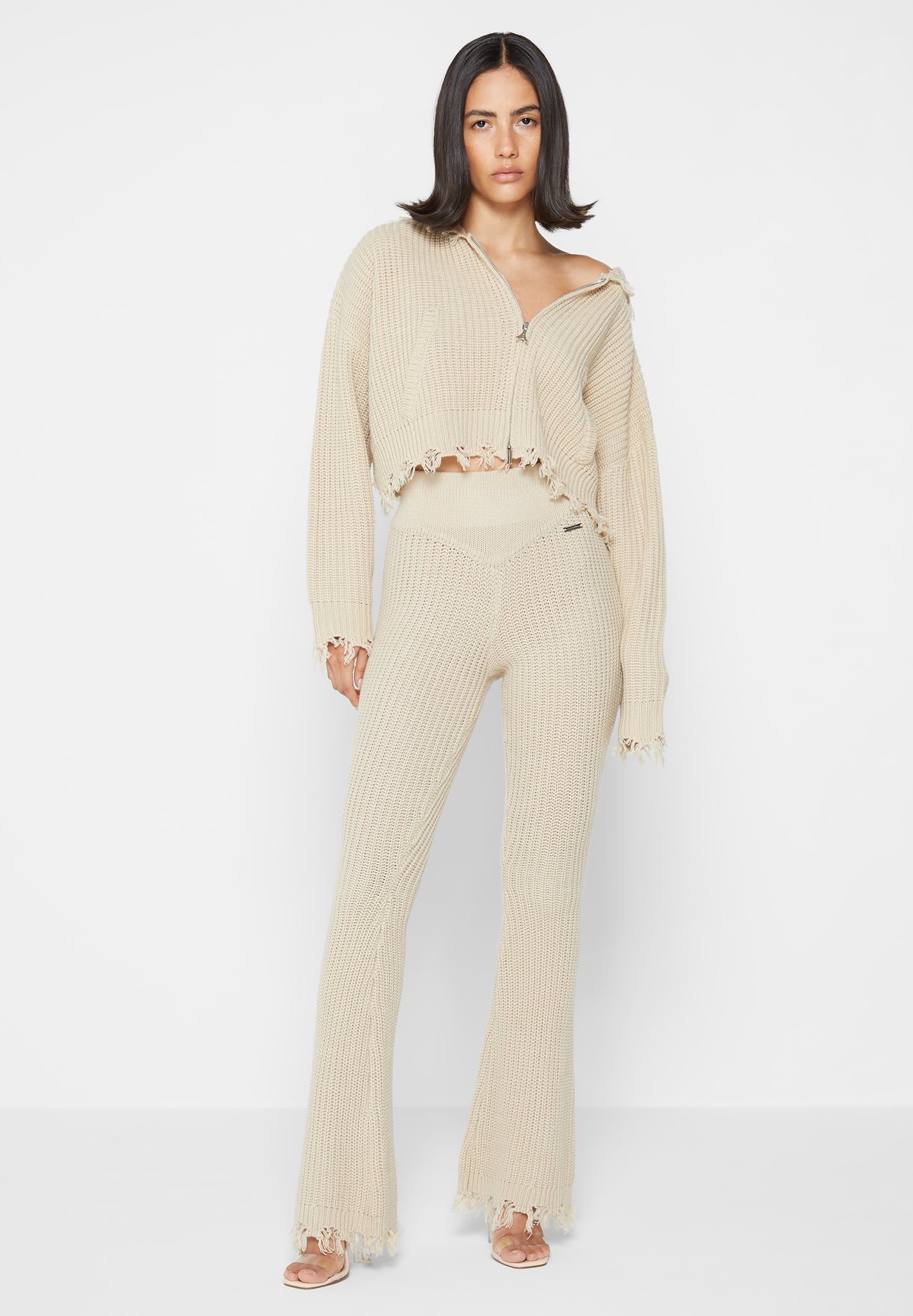 arisu【beigeのみ】bumpy wide sleeve knit Mina Ribbed V-Neck Sweater | GUESS Factory