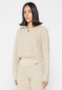 Distressed Chunky Knit Hoodie - Beige sold by Maniere De Voir