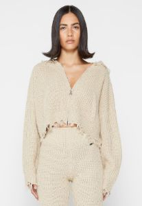 Distressed Chunky Knit Hoodie - Beige sold by Maniere De Voir