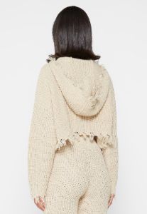 Distressed Chunky Knit Hoodie - Beige sold by Maniere De Voir