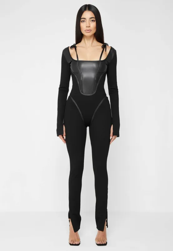 Leather and Bandage Corset Jumpsuit - Black sold by Maniere De Voir